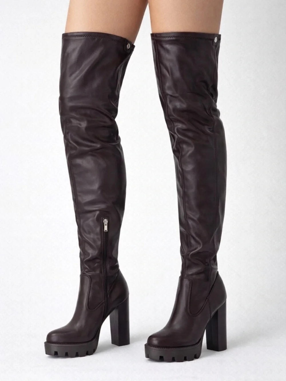 Azalea Wang Ashland Chocolate Thigh High Platform Boots | Chunky Heel Sz 6, 8.5